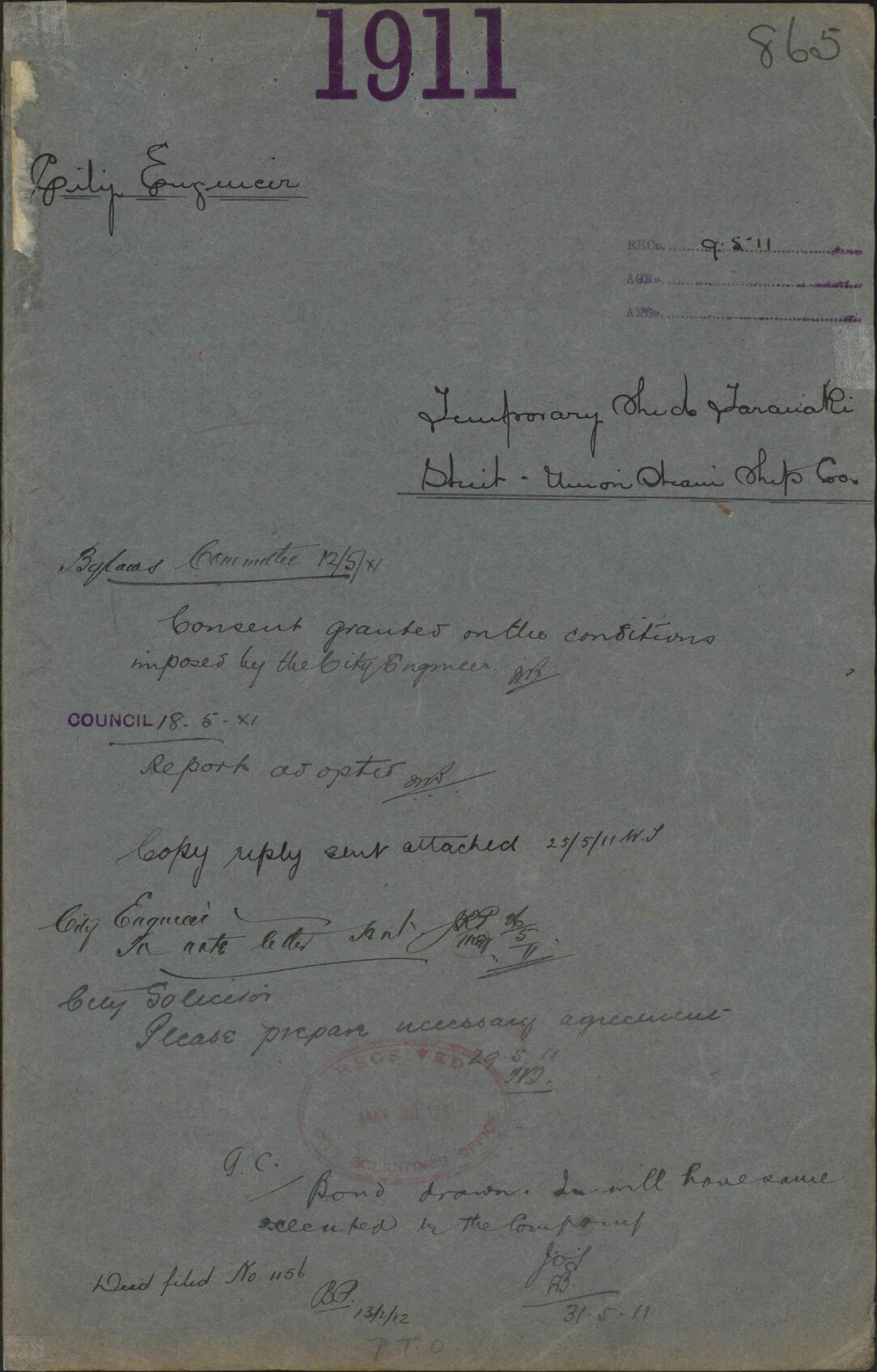 Temporary shed, Taranaki Street, Union Steam Ship Company - City Engineer