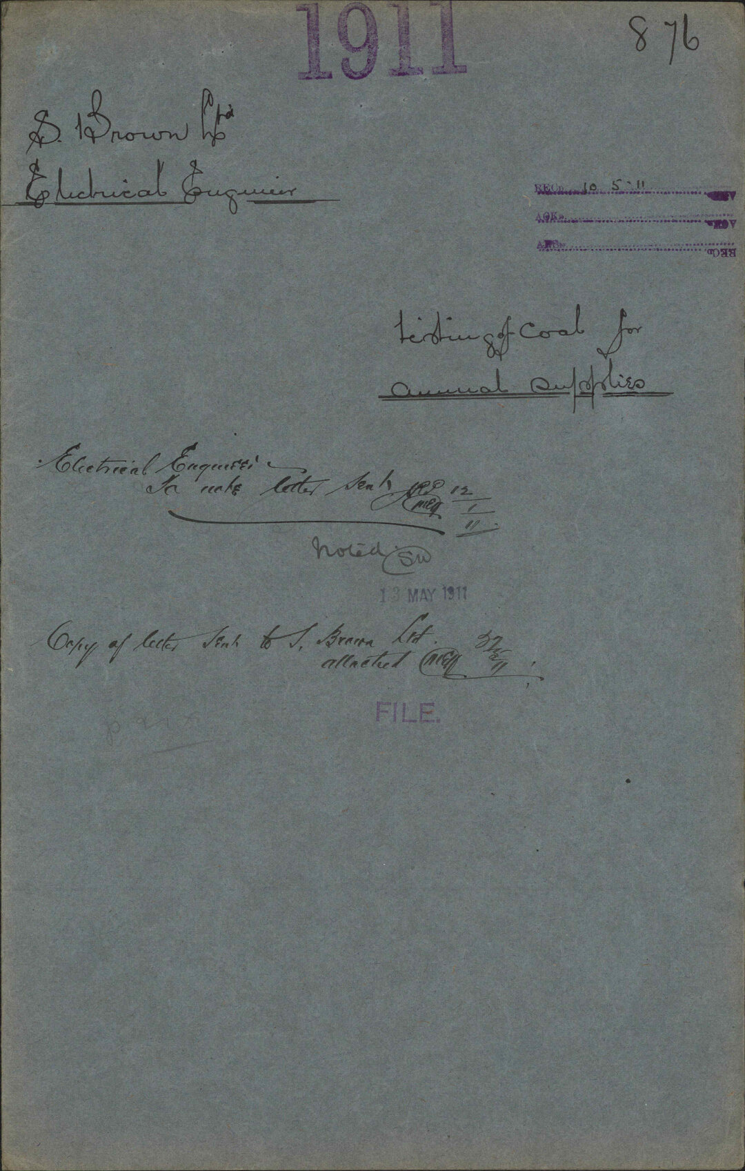 Testing of coal for annual supplies - S Brown Ltd; Electrical Engineer