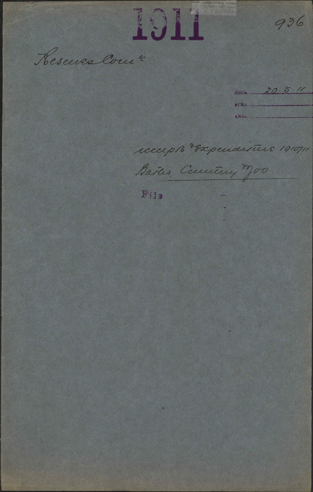 Receipts and Expenditure 1910/11, Baths, Cemetery and Zoo - Reserves Committee