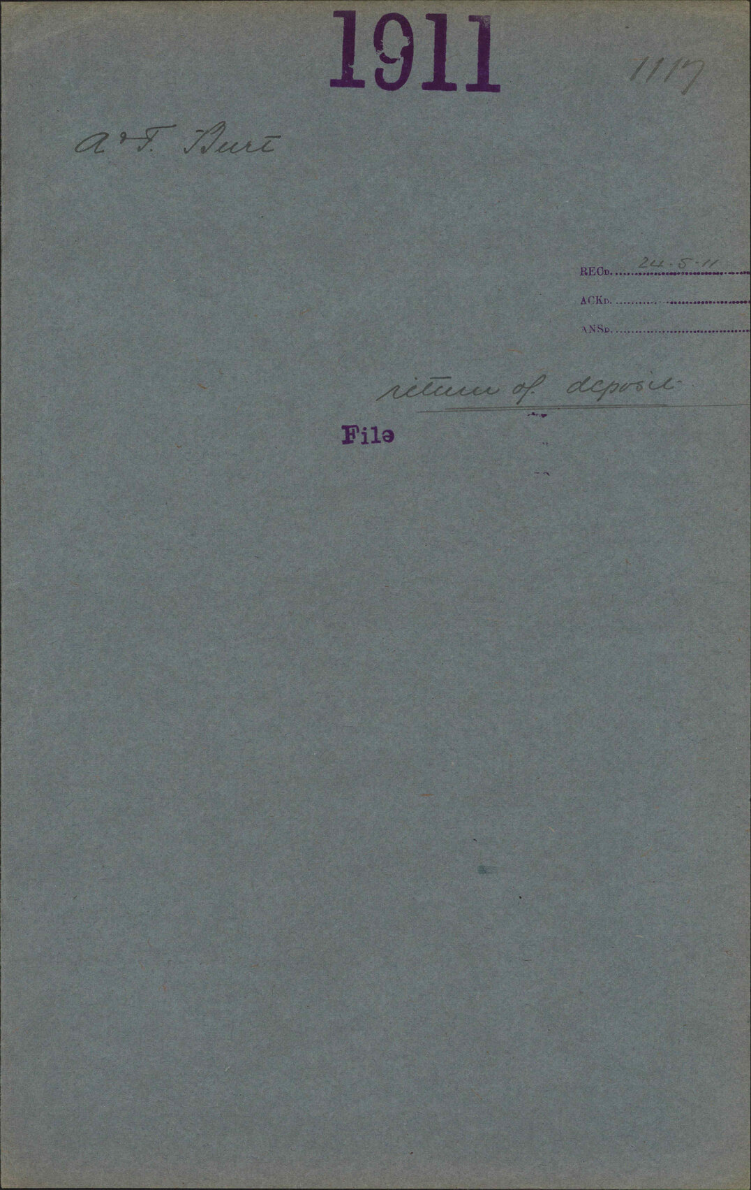 Return of deposit - A and T Burt