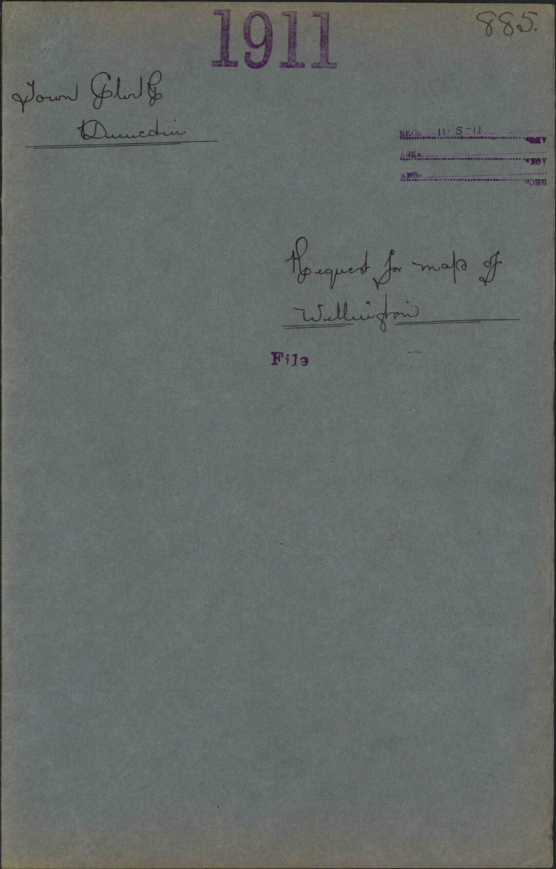 Request for map of Wellington - Town Clerk, Dunedin