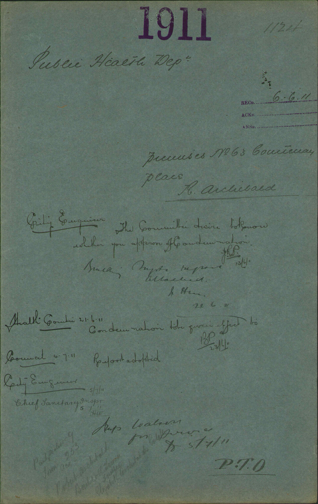 Premises, 63 Courtenay Place, R Archibald - Public Health Department