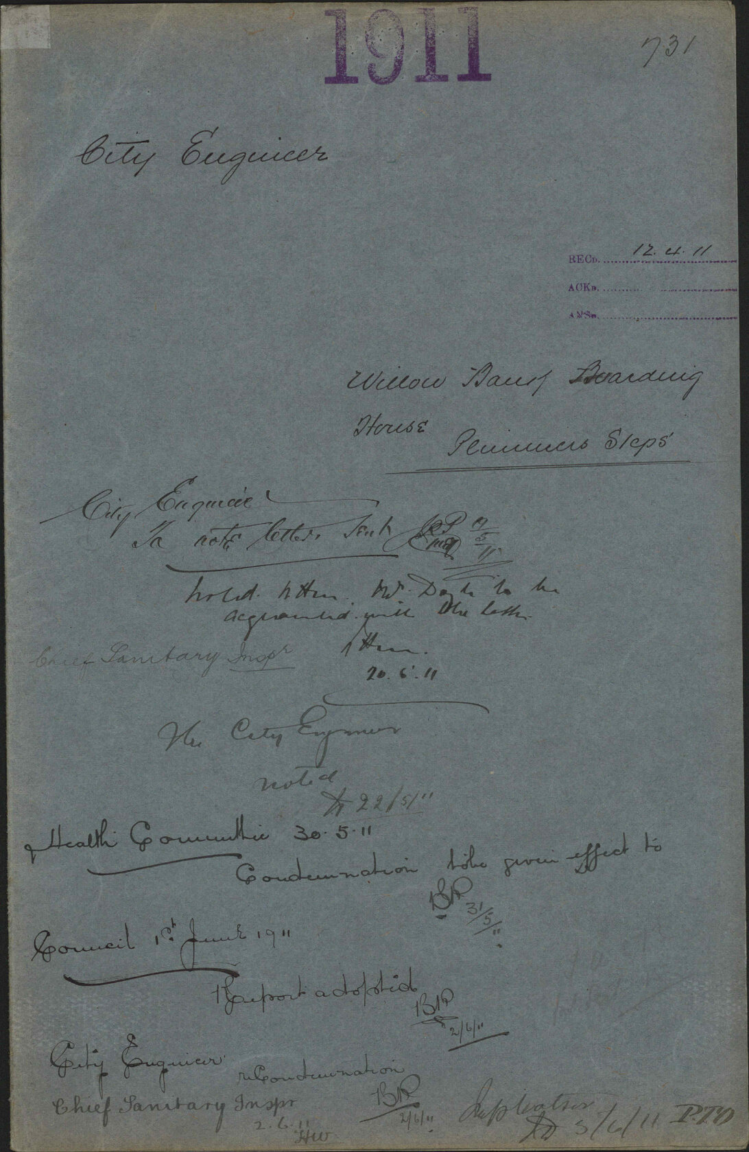 Willow Bank Boarding House, Plimmers Steps - City Engineer
