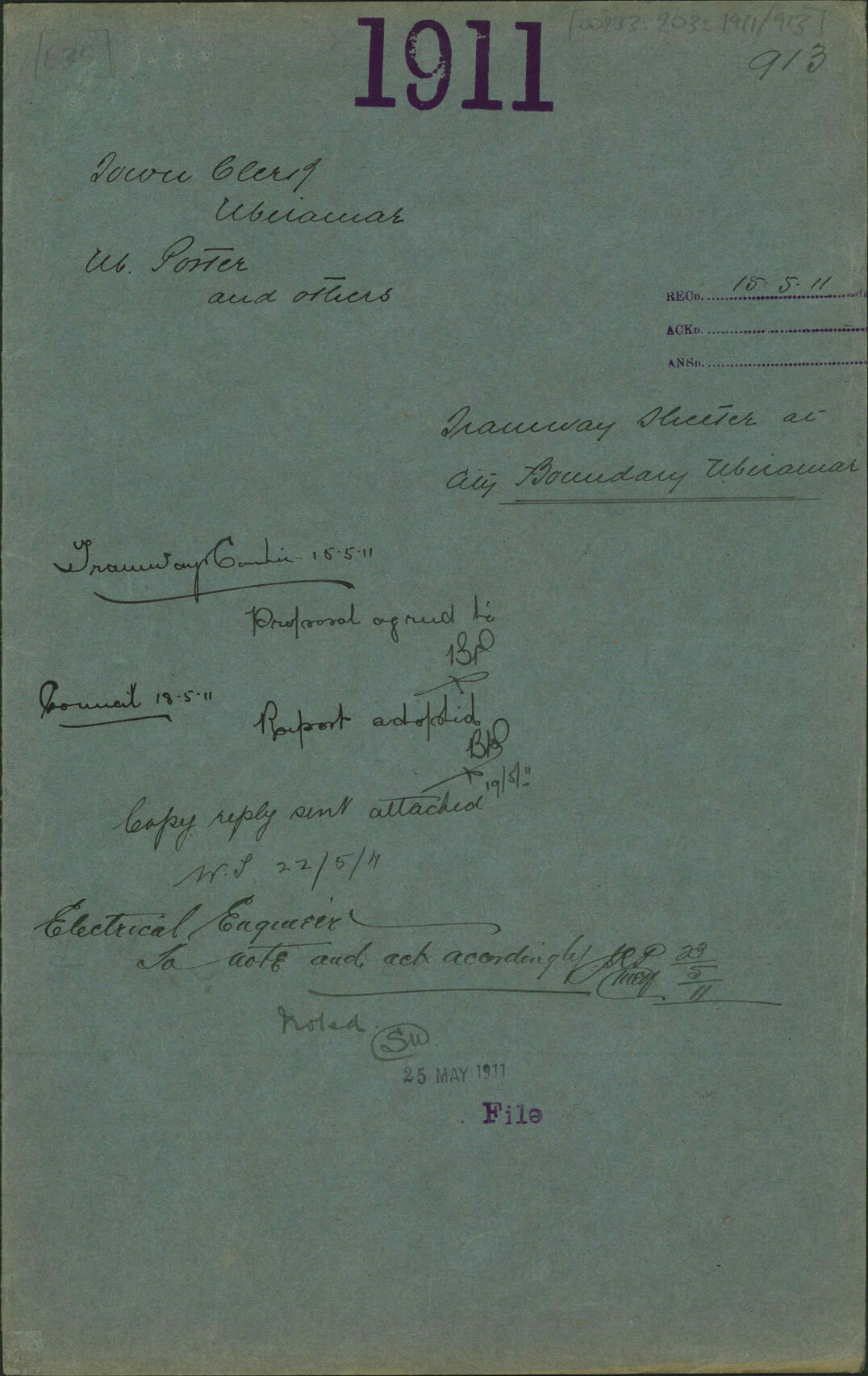Tramway shelter at City boundary, Miramar - Town Clerk, Miramar; M Porter and others