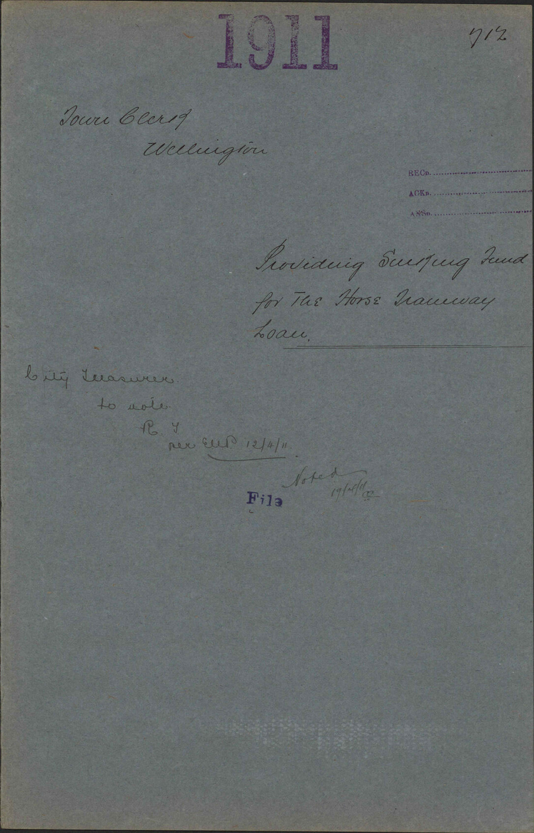 Providing Sinking Fund for the Horse Tramway Loan - Town Clerk, Wellington