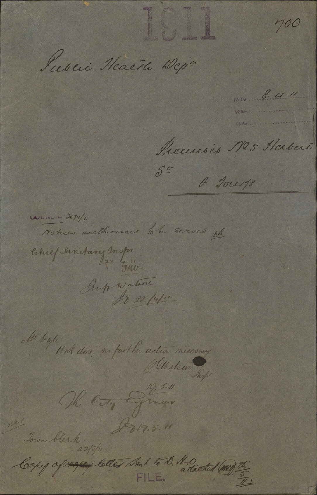 Premises, 5 Herbert Street, F Tonks - Public Health Department