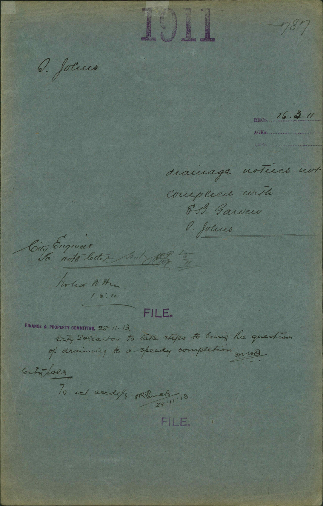 Drainage notices not complied with, E B Garven; Stephen Johns - Stephen Johns