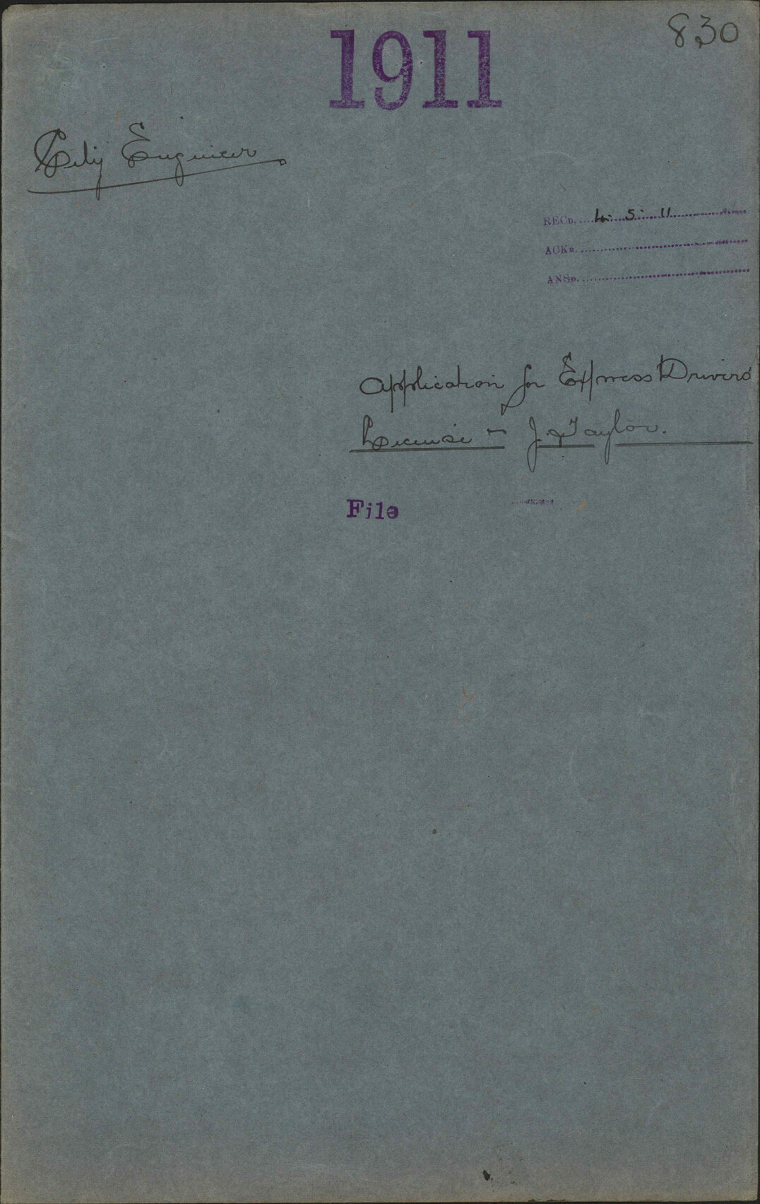 Application for Express Drivers license, Joseph Taylor - City Engineer