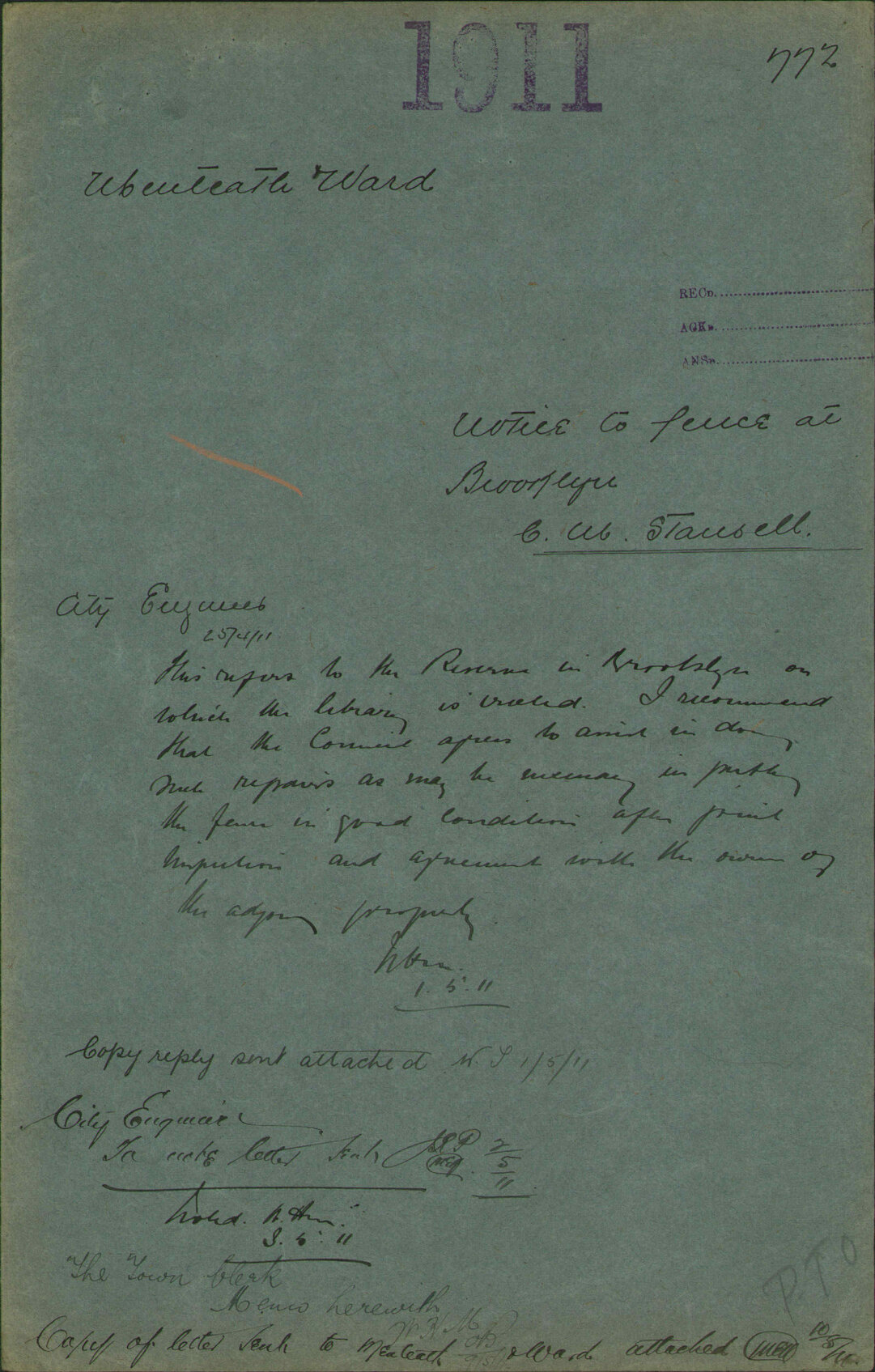 Notice to fence at Brooklyn, Cecilia Maria Stansell - Menteath and Ward