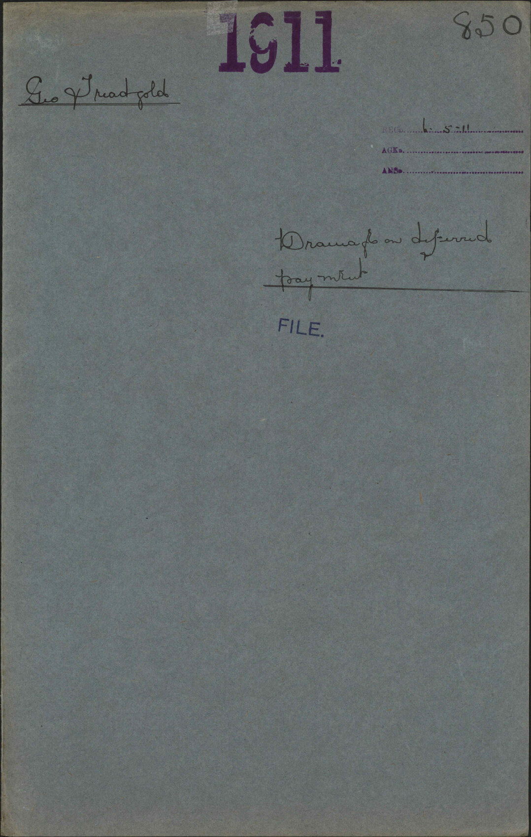 Drainage on deferred payment - George Treadgold