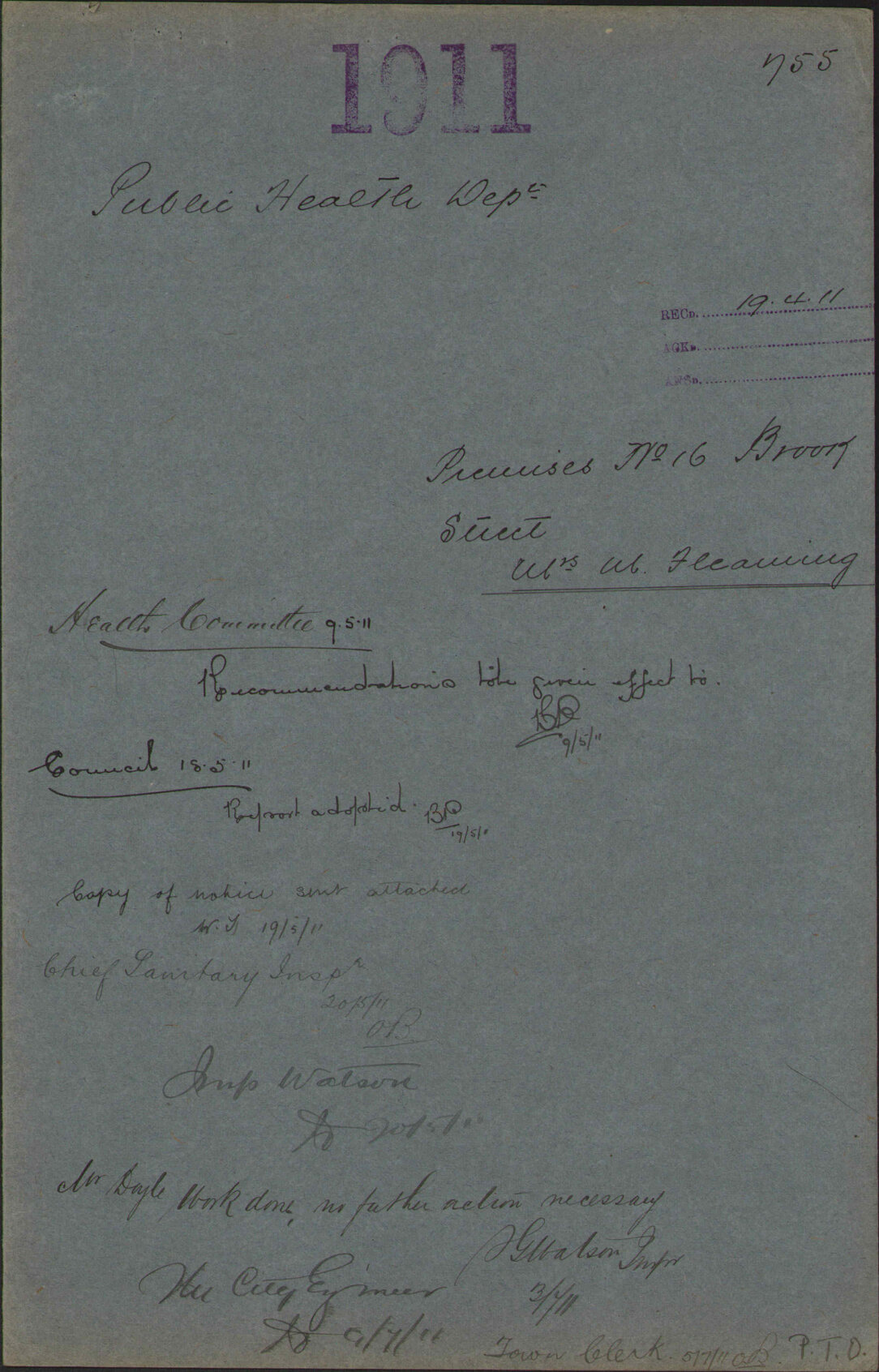 Premises, 16 Brook Street, Mrs M Fleaming - Public Health Department