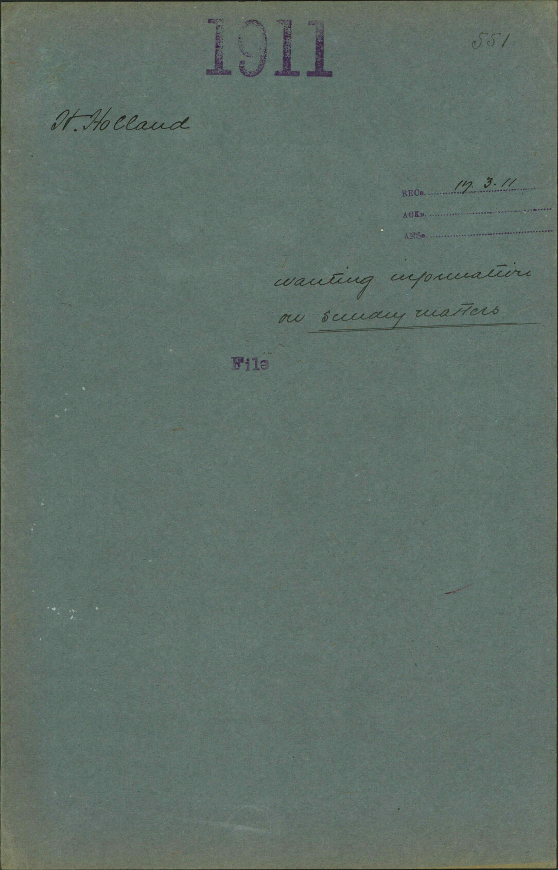 Wanting information on sundry matters - H Holland