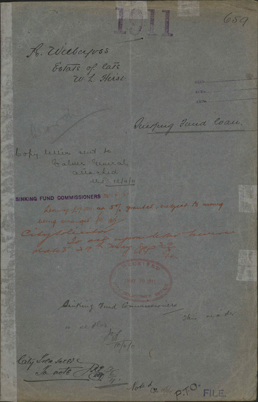Sinking Fund loan - R Wilberfoss; Estate of late W L Hirst