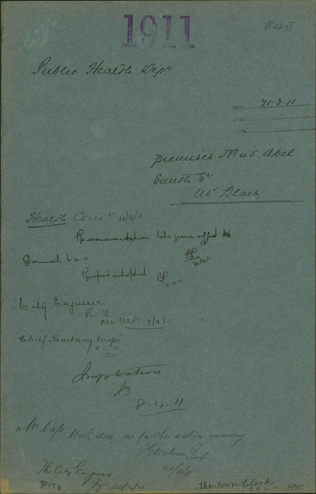 Premises, 45 Abel Smith Street, Mr Blair - Public Health Department