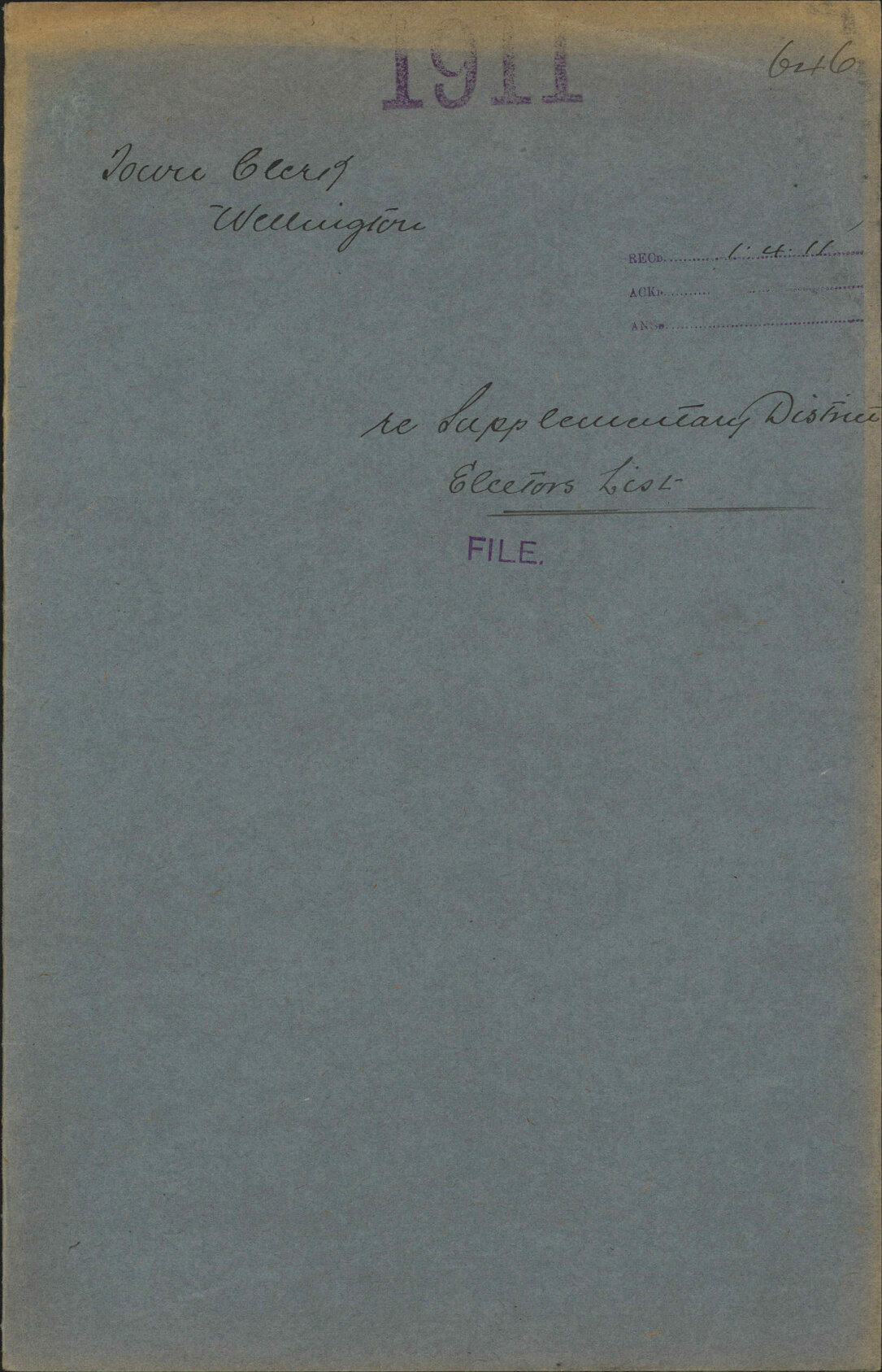 Re Supplementary District Electors Roll - Town Clerk, Wellington