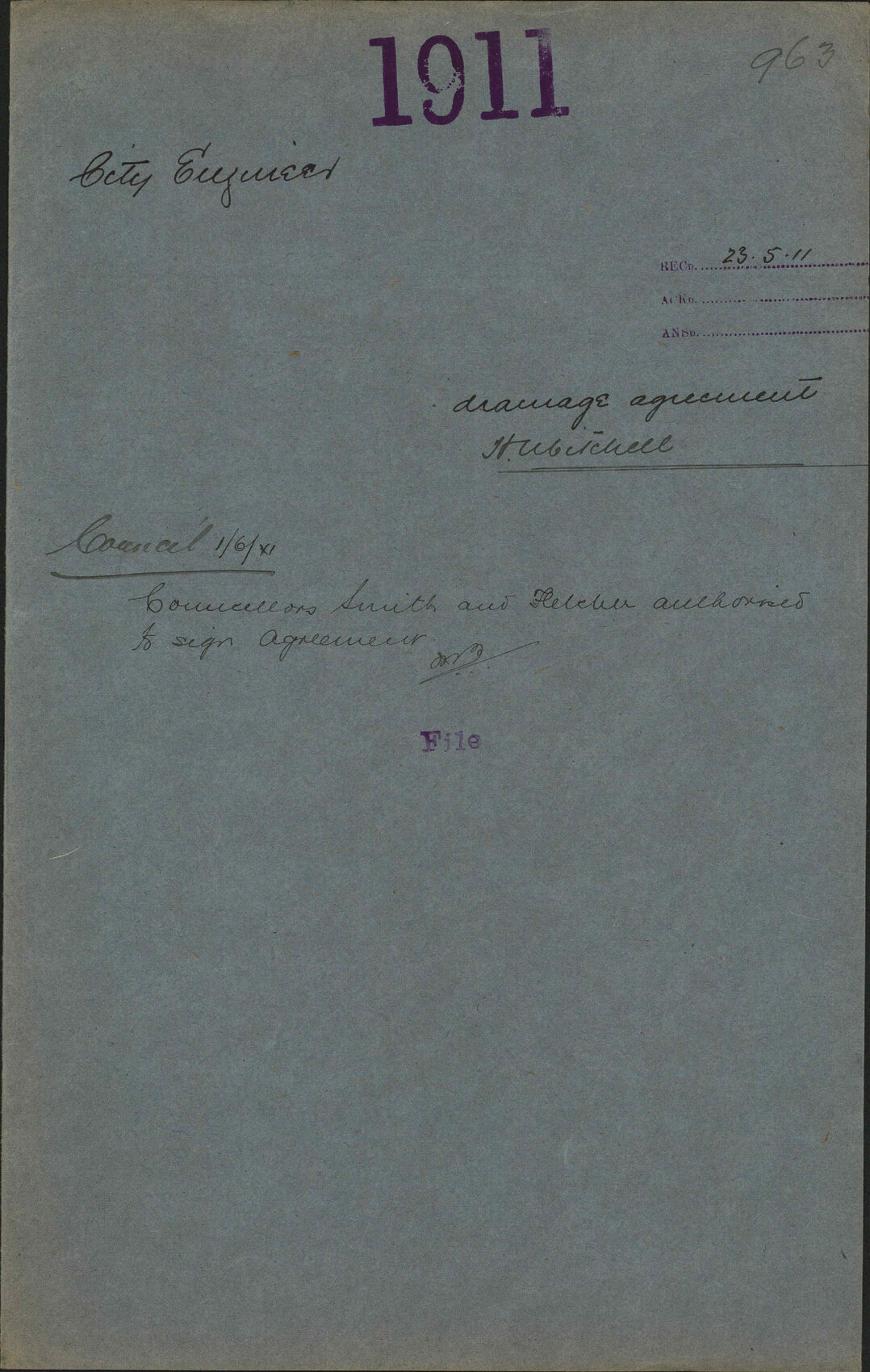 Drainage agreement, H Mitchell - City Engineer