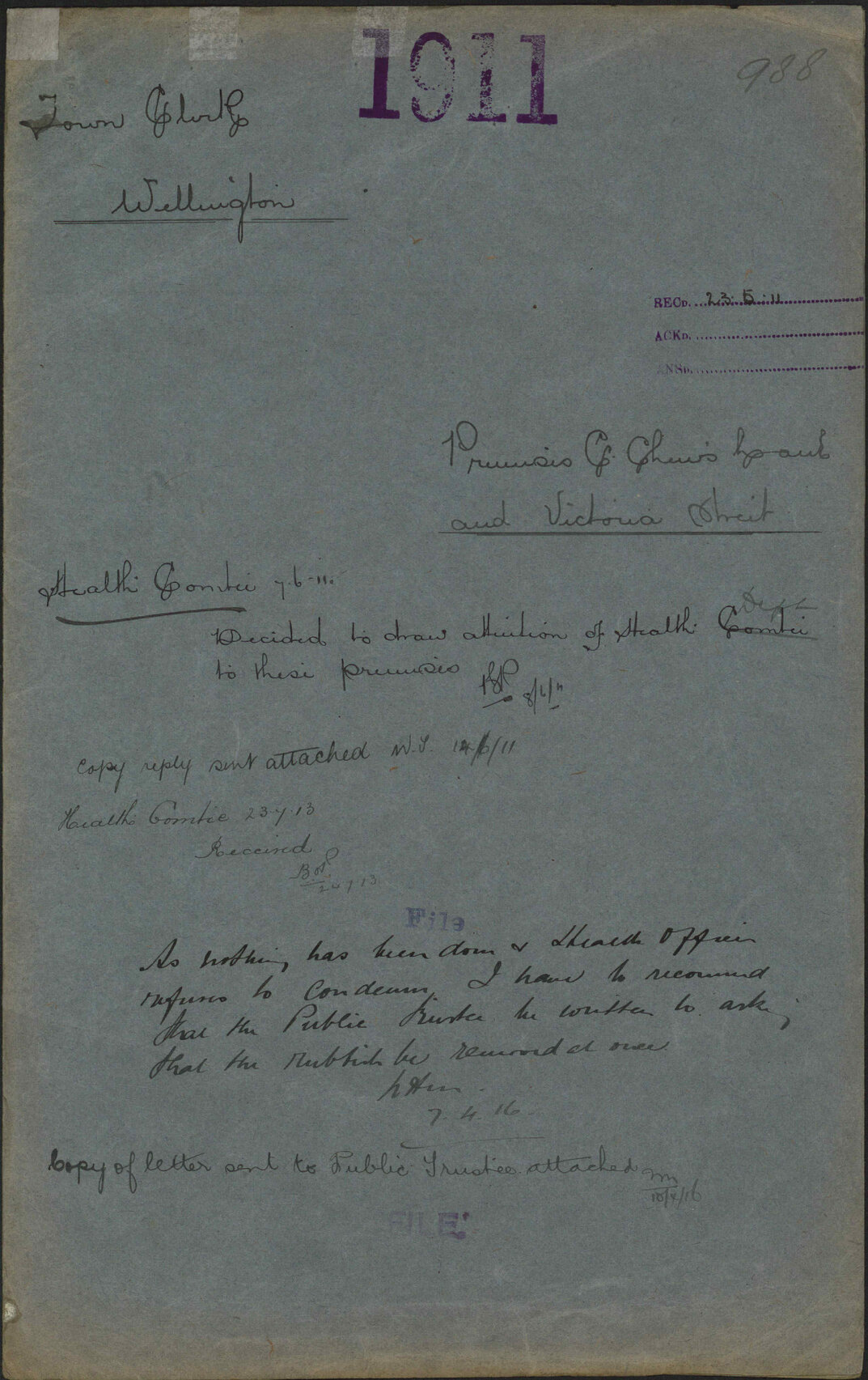 Premises, corner Chew's Lane and Victoria Street - Town Clerk, Wellington