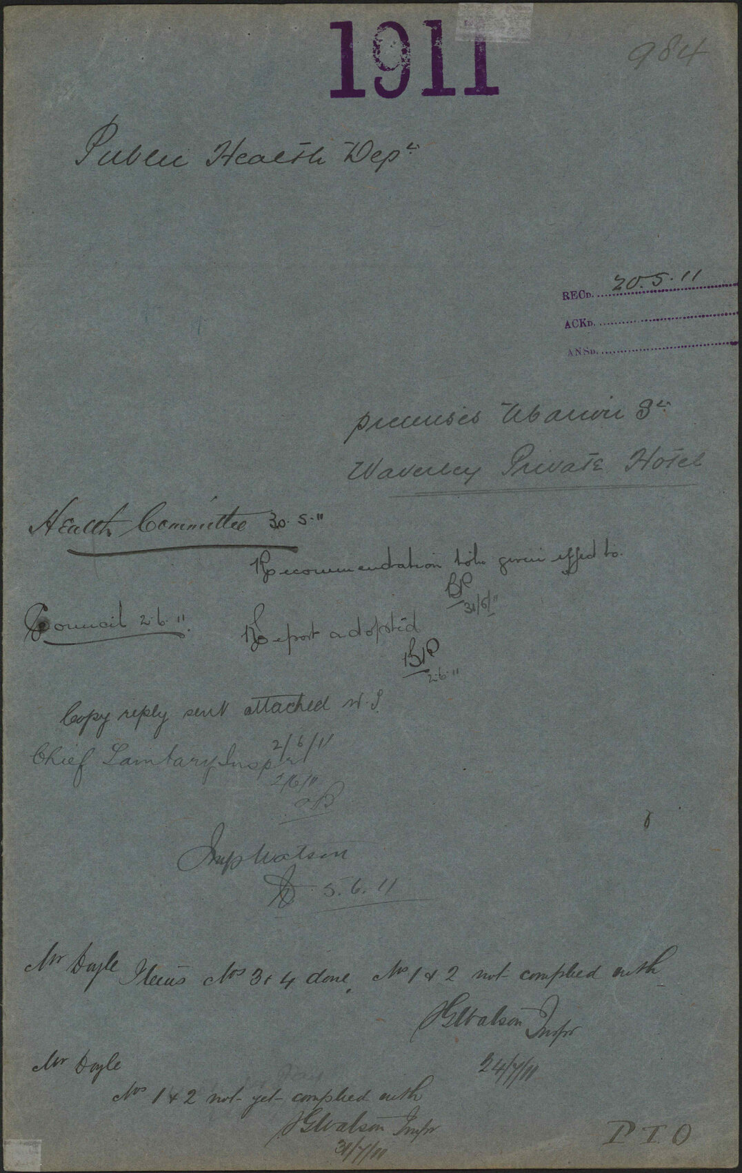 Premises, Marion Street, Waverley Private Hotel - Public Health Department