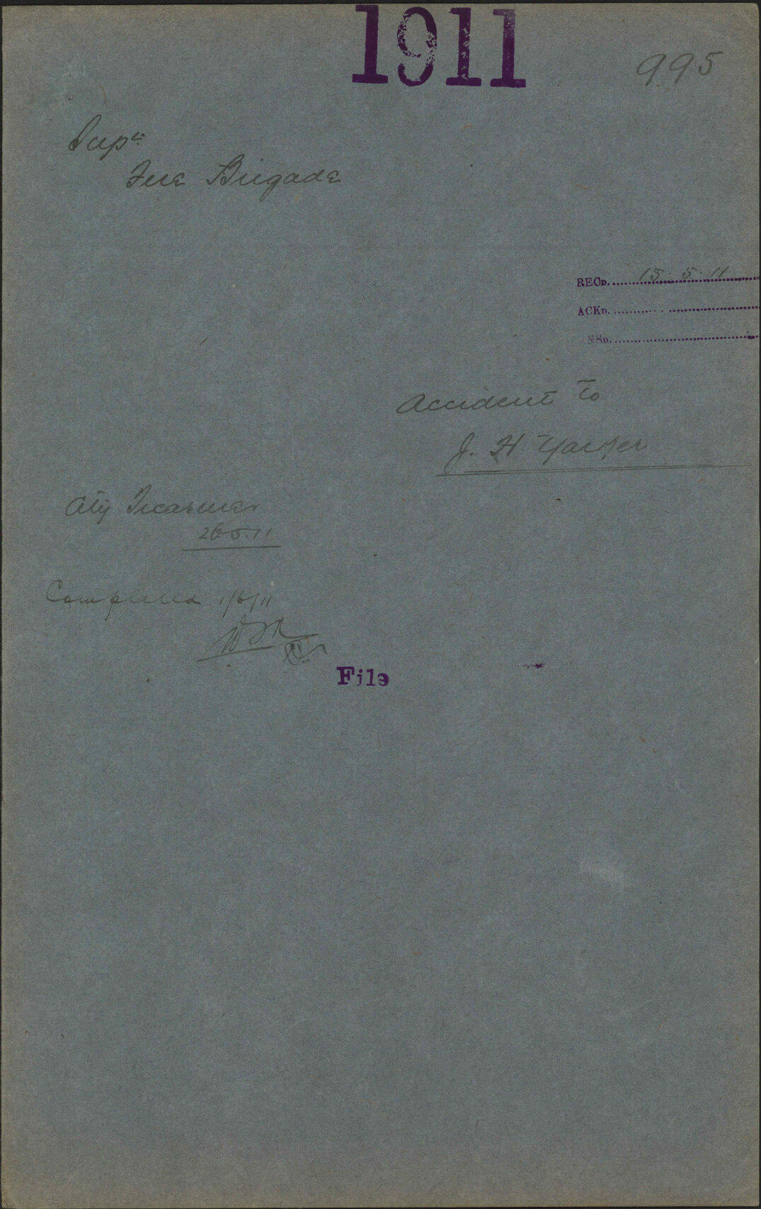 Accident to J H Yacker - Superintendent of Fire Brigade