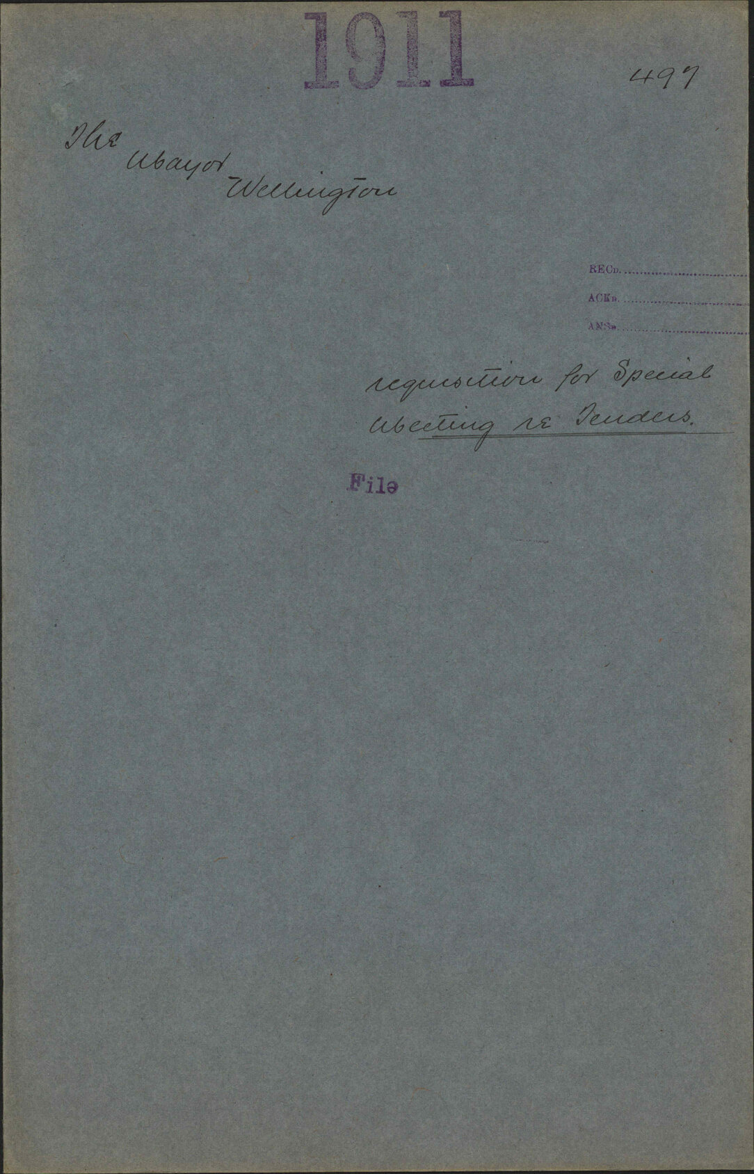 Requisition for Special Meeting re tenders - Mayor, Wellington