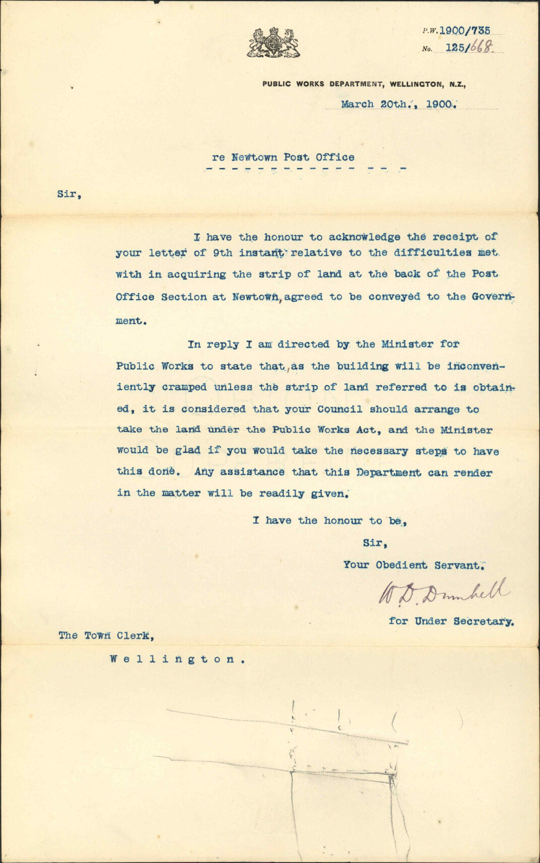 Newtown Post Office - Under-Secretary, Public Works