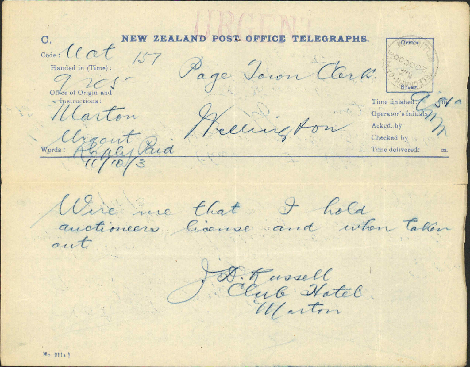 His auctioneer's license - J D Russell