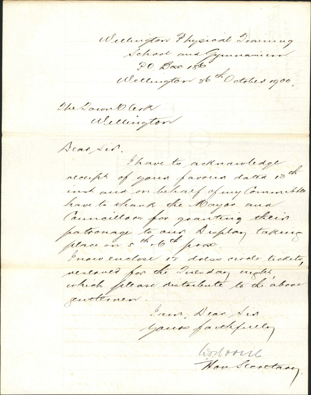 Forwarding tickets for performances - Wellington Physical Training School
