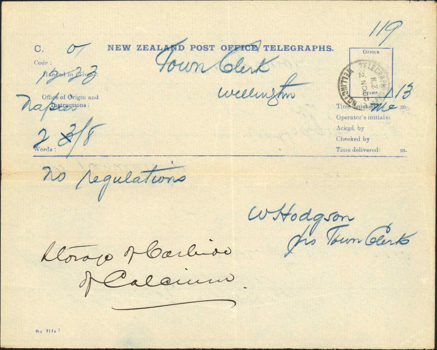 Carbide of Calcium - Town Clerk, Napier