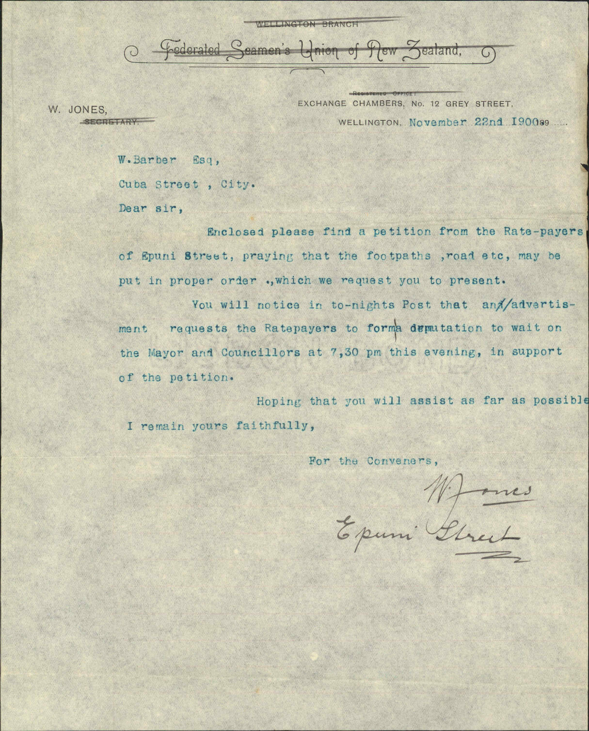 Petition regarding Epuni Street [Hōniana Te Puni Street] - W Jones and others