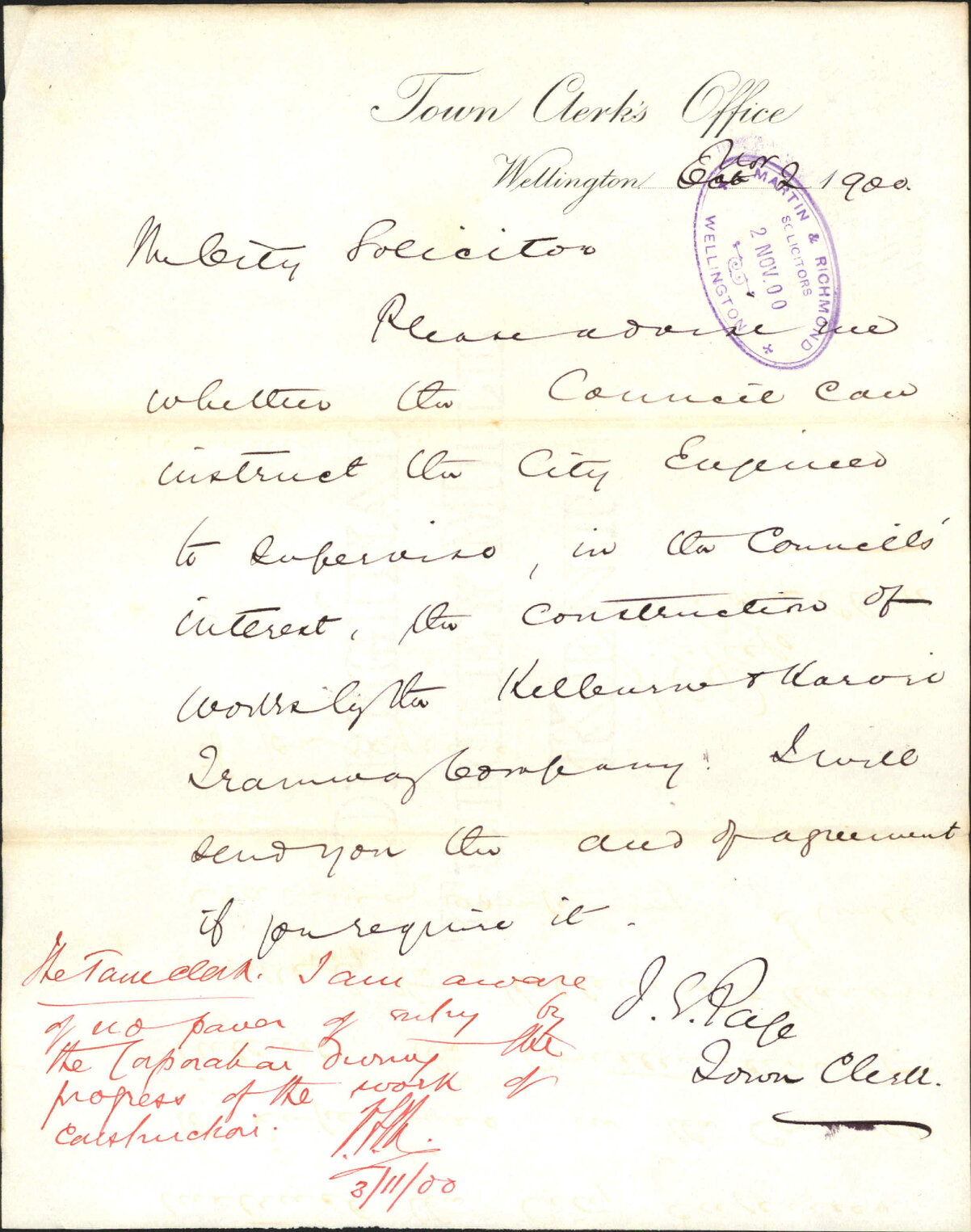 Kelburne [Kelburn] and Karori Tramway (construction) - City Solicitor