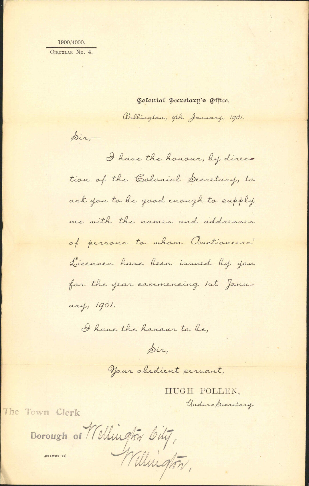 Enquiry regarding auctioneer's licences - Colonial Secretary