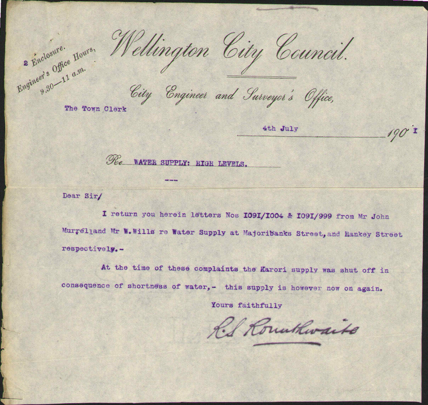Complaint regarding water - John Merrell