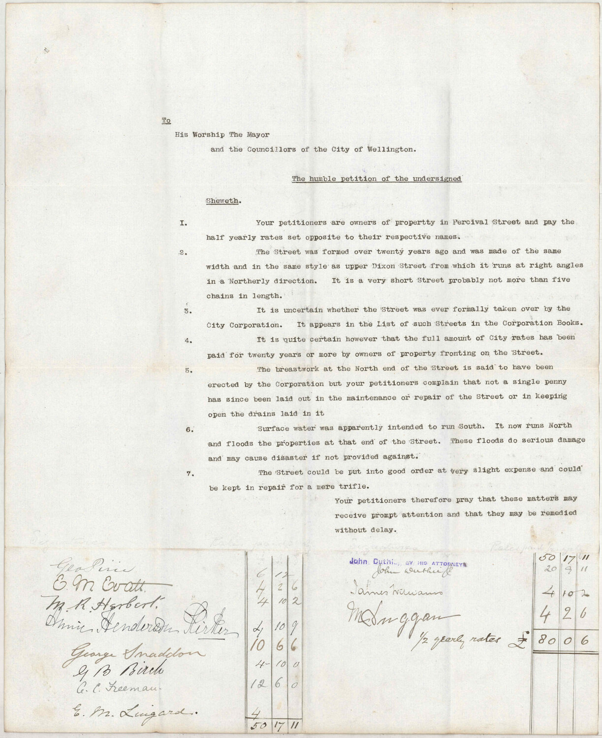 Petition regarding Percival Street - George Pirie and others