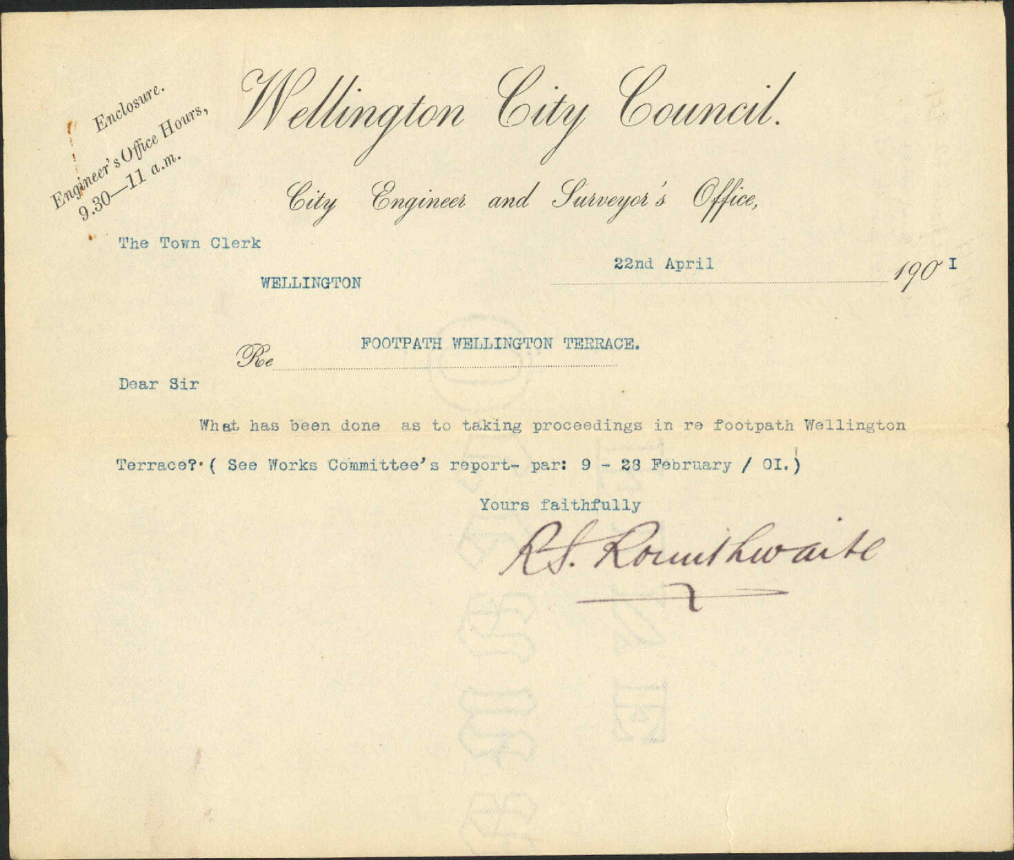 Footpath at Wellington Terrace - City Engineer