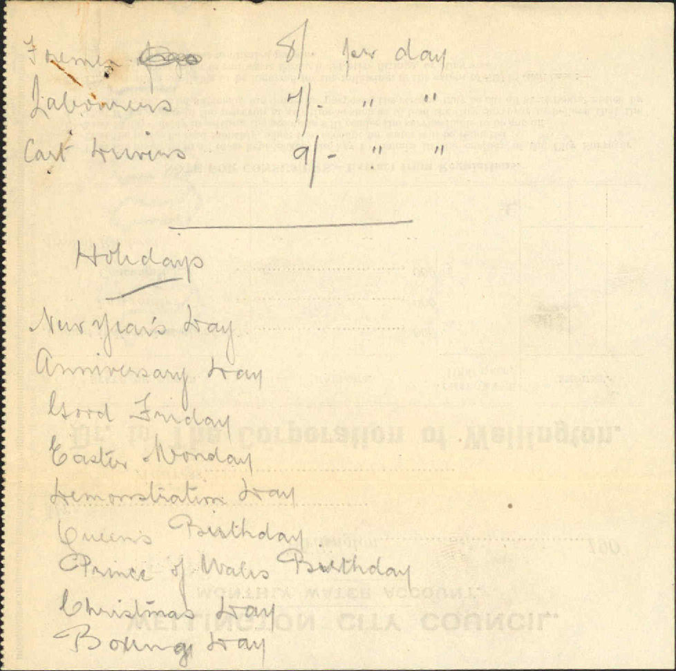 Rate of wages for workmen - Town Clerk, Lower Hutt