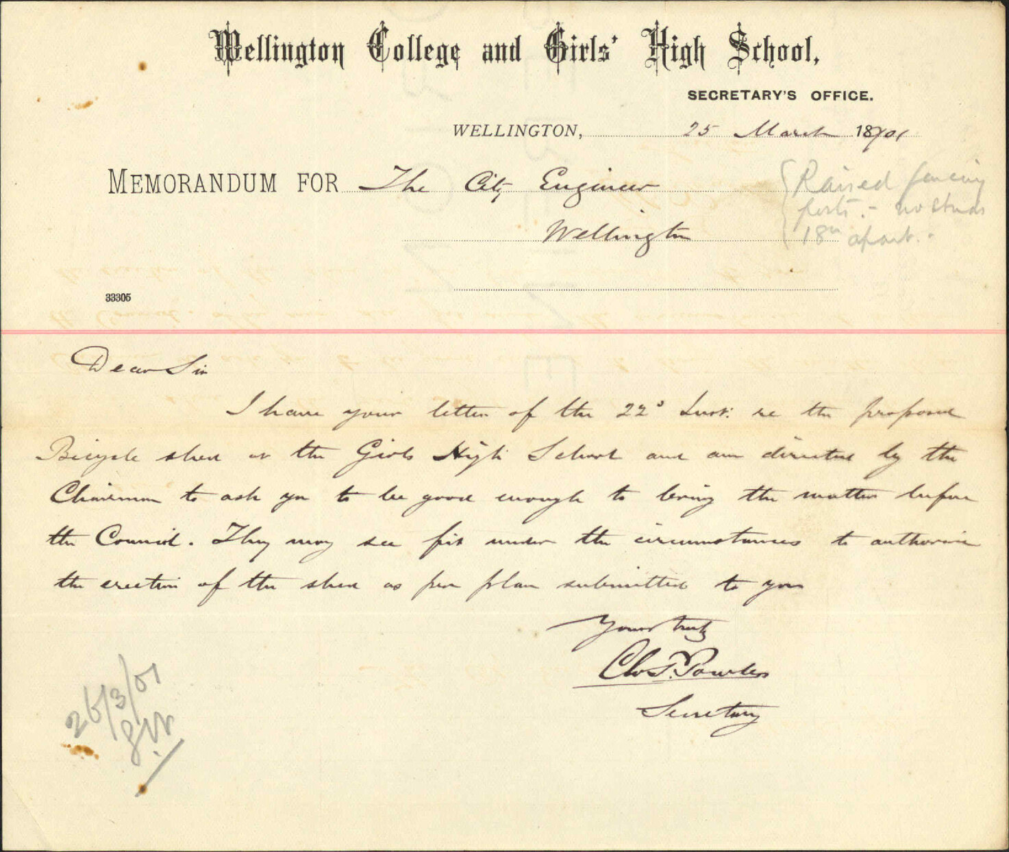 Bicycle shed at the Girls' High School - College Governor