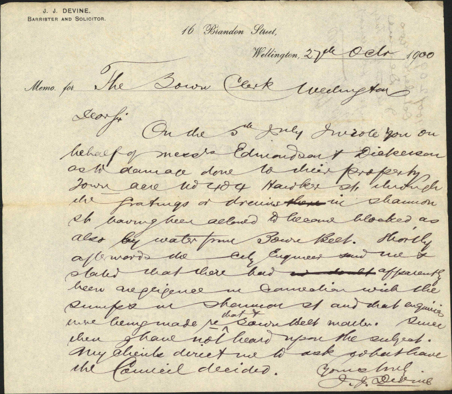 His letter of 5th July (Edmonson &amp; Dickerson) - J J Devine