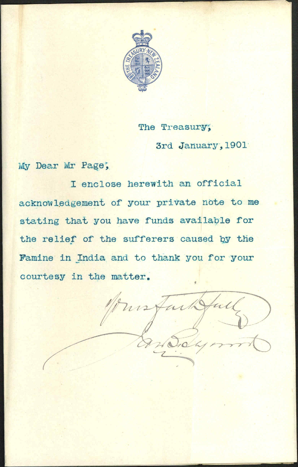 Indian famine relief fund - Treasury