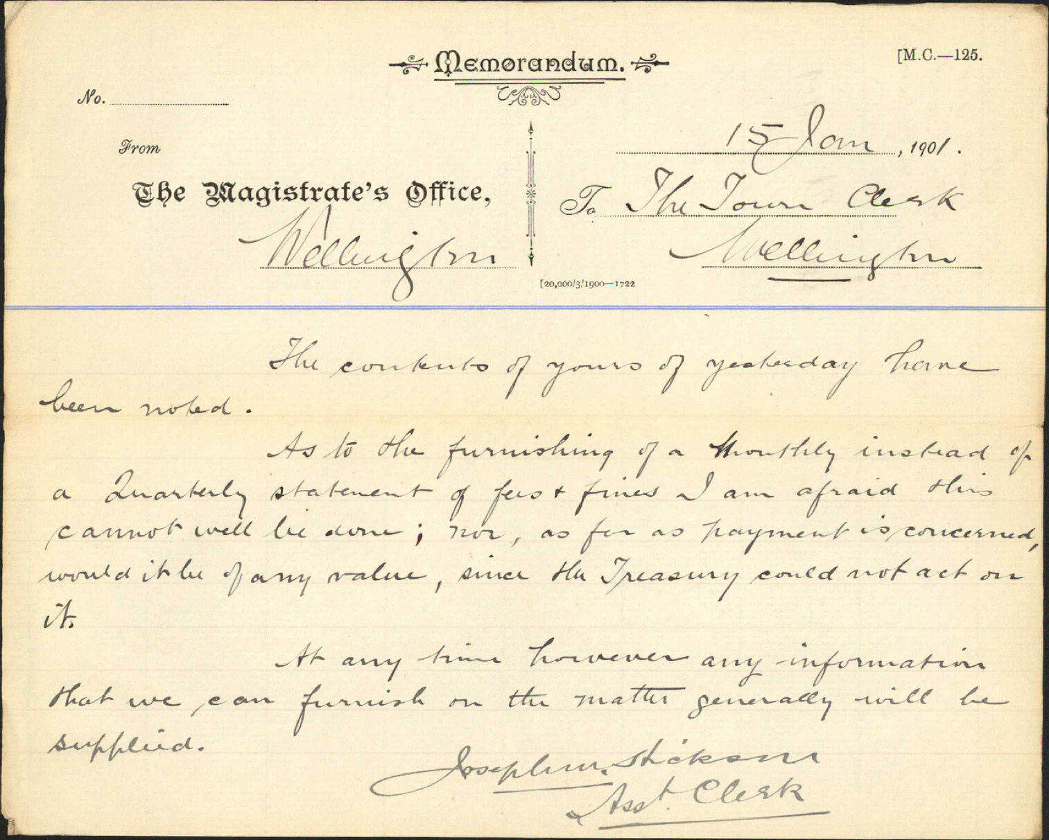 Return of fines- Clerk of Stipendiary Magistrate's Court