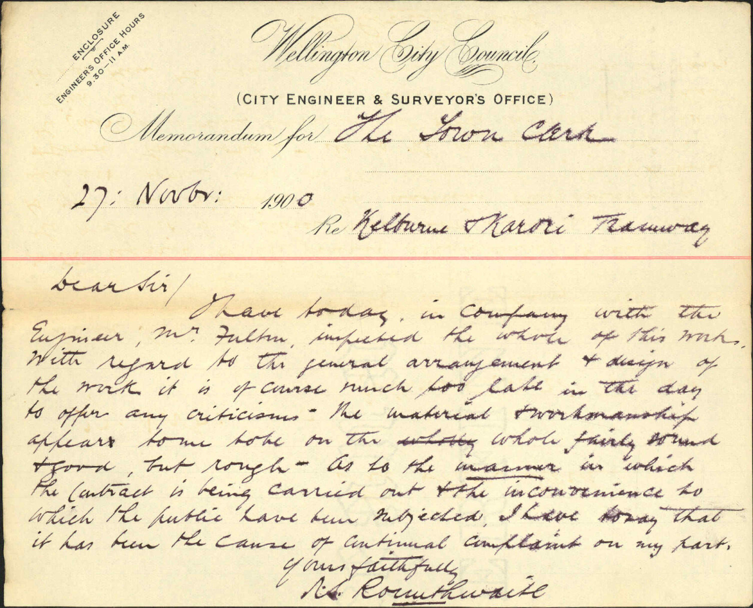 Kelburne [Kelburn] and Karori Tramway - City Engineer