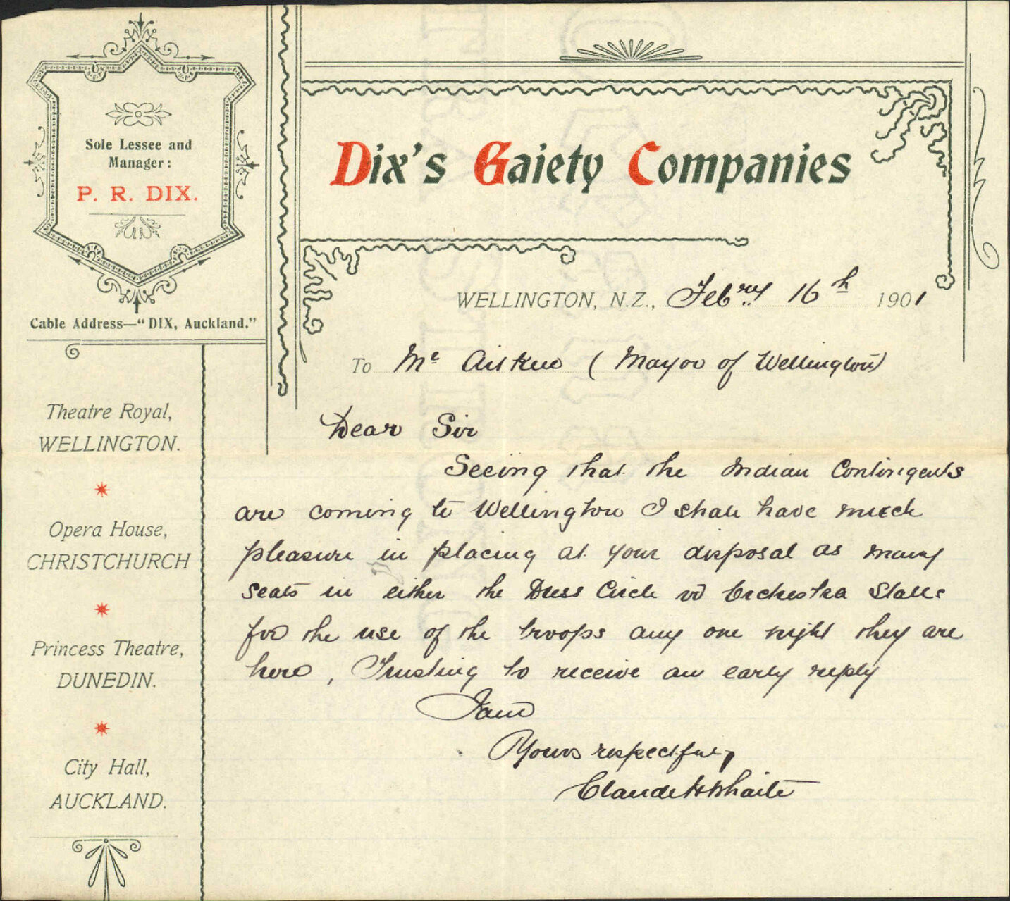 Visit of Indian troops - Dix's Gaiety Company