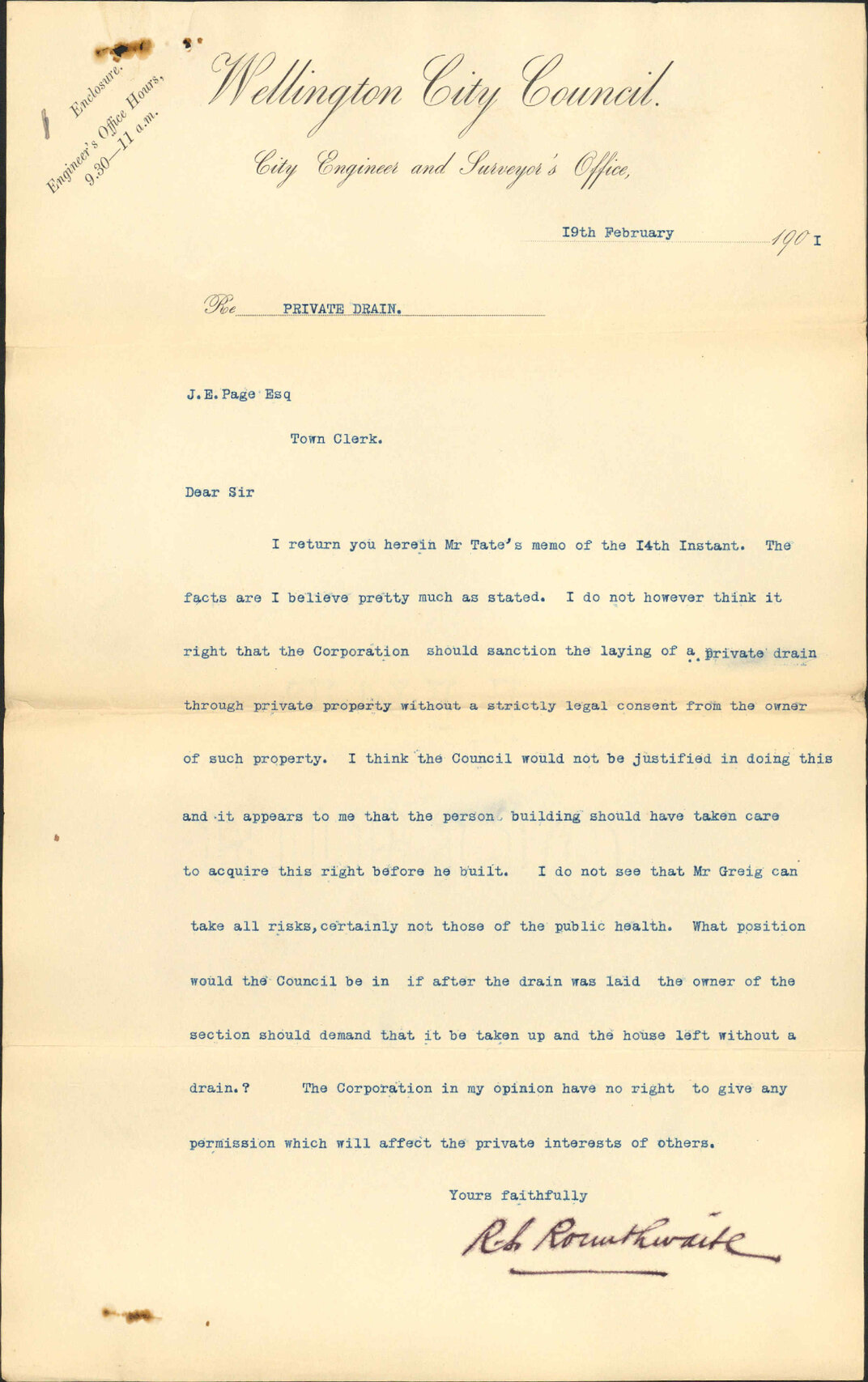 Drainage at Mr W Grieg's property - R Tait