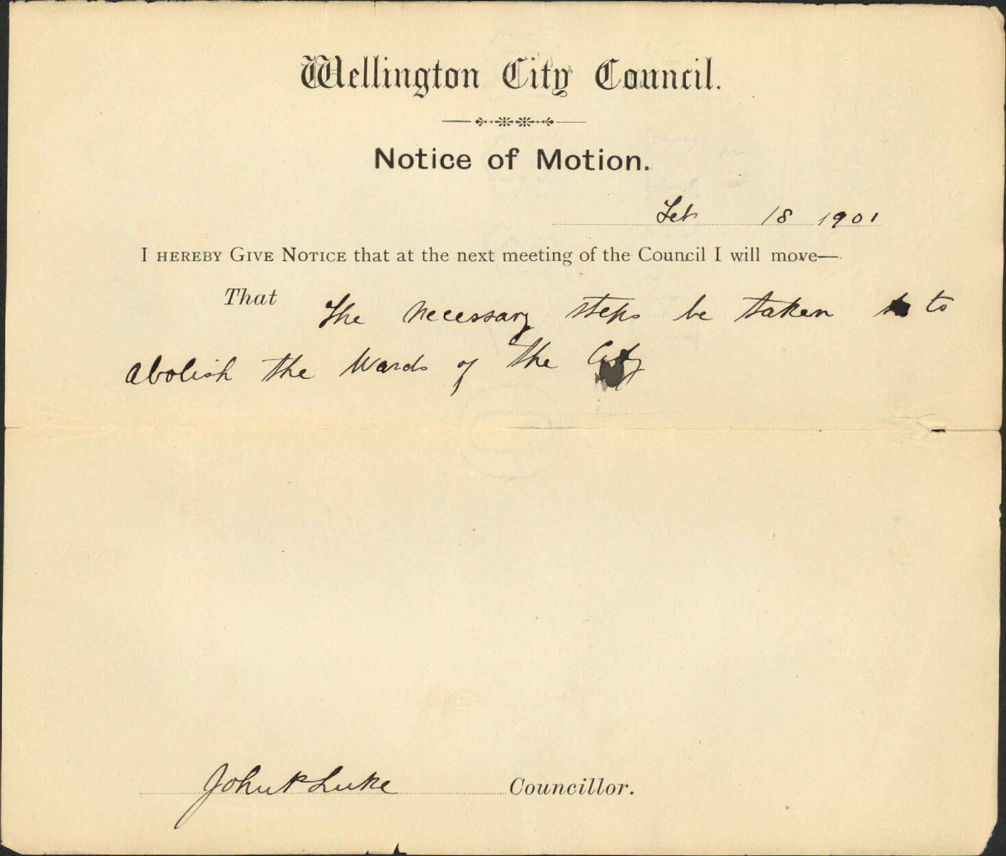 Notice of motion regarding wards of the City - Councillor Luke