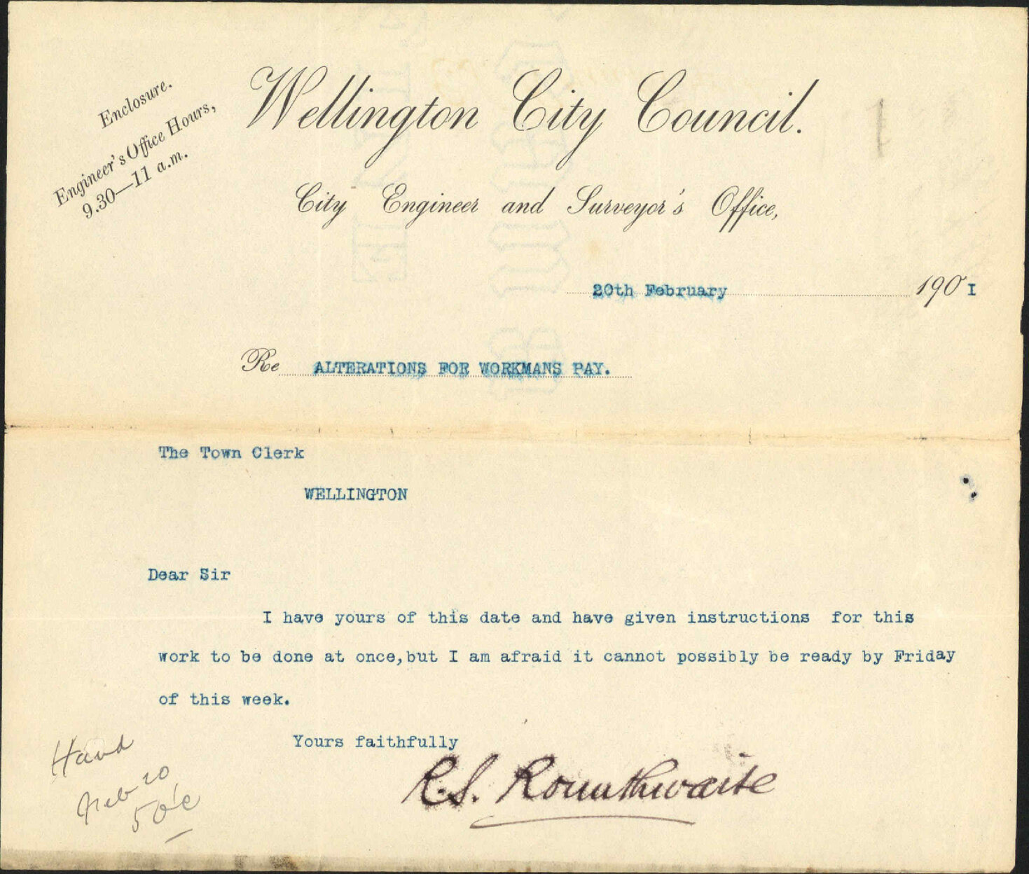 Paying workmen's wages - City Engineer