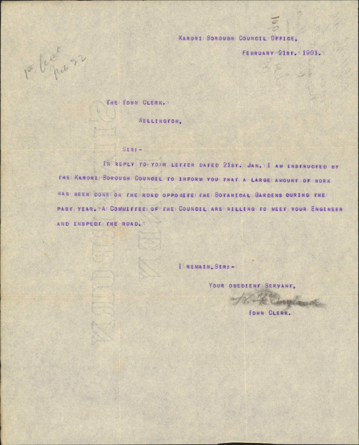 Repairs to Karori Road - Town Clerk, Karori