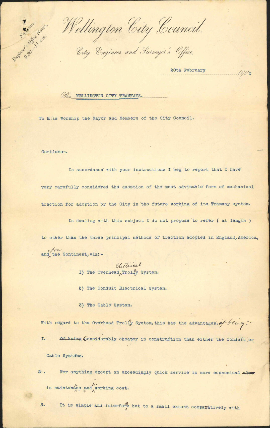 Report regarding tramways - City Engineer