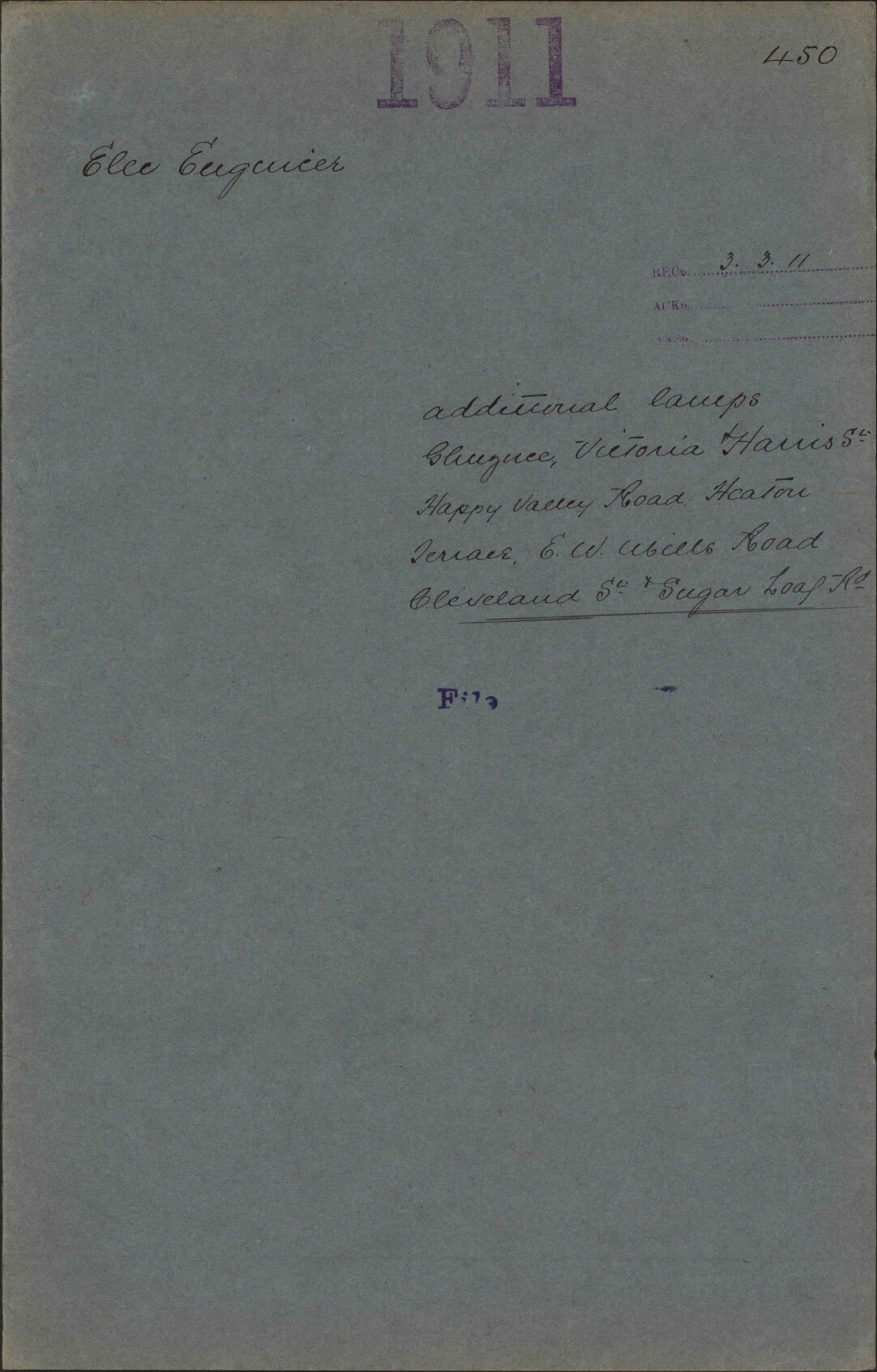 Additional lamps, Ghuznee, Victoria and Harris St, Happy Valley Road, Heaton Terrace, E W Mills Road, Cleveland Street and Sugarloaf Road - Electrical Engineer