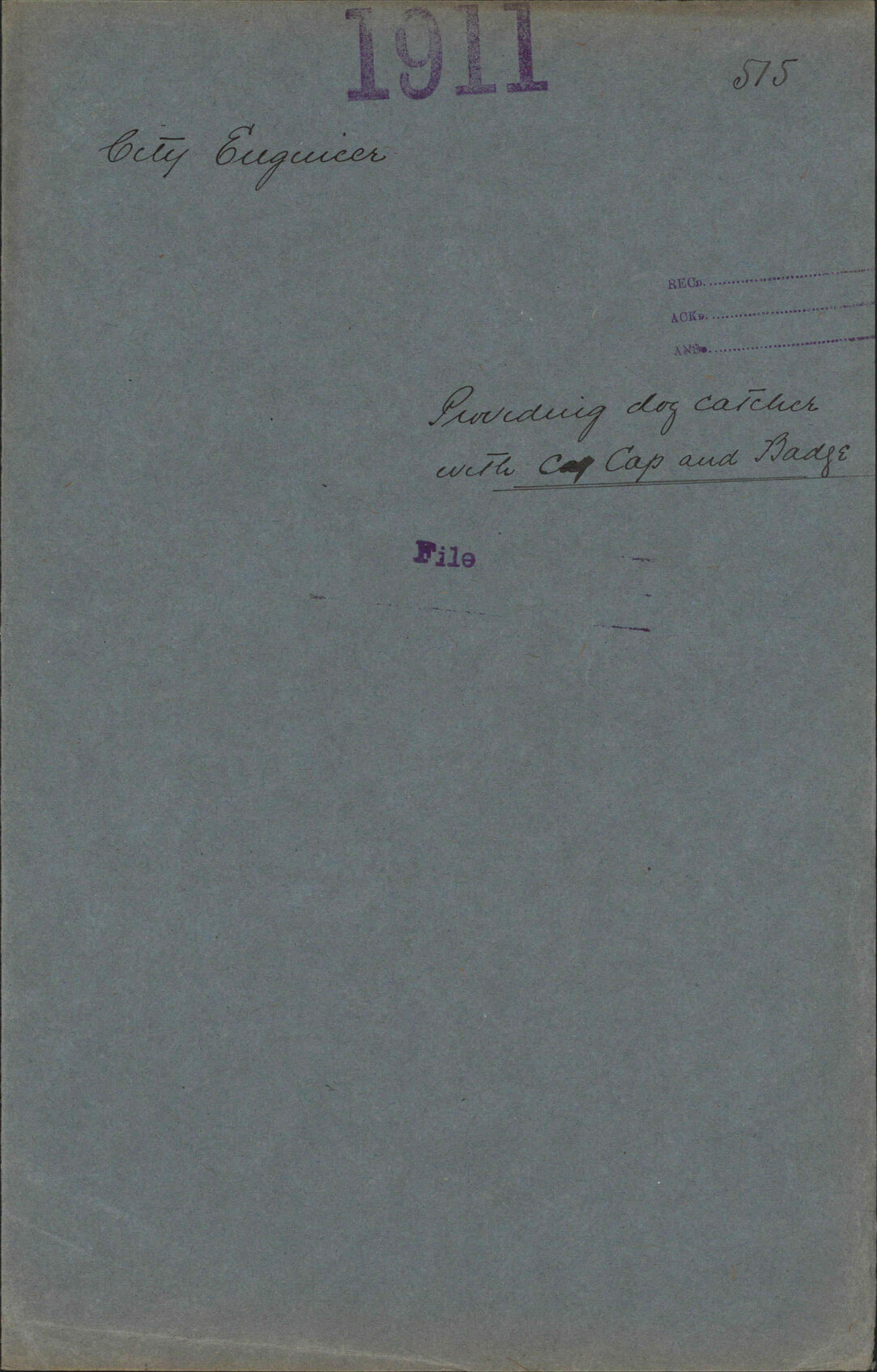 Providing Dog Catcher with cap and badge - City Engineer