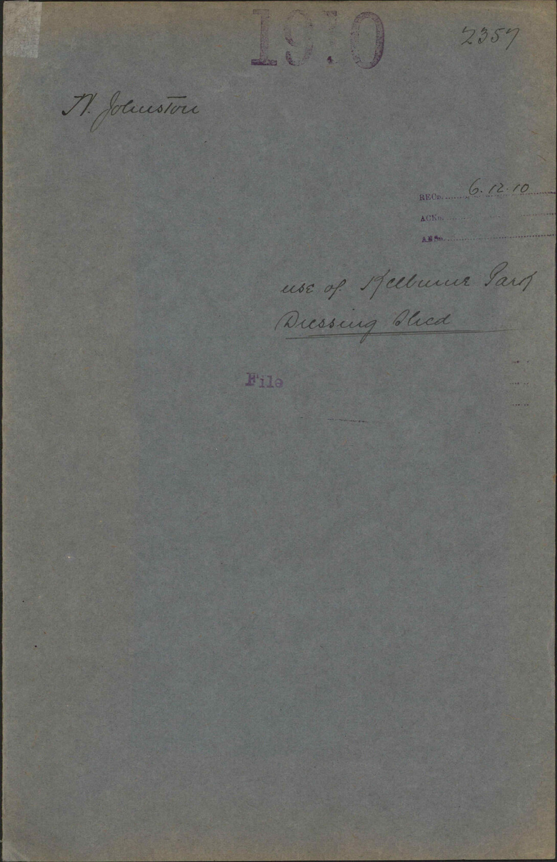 Use of Kelburne Park dressing shed - N Johnston