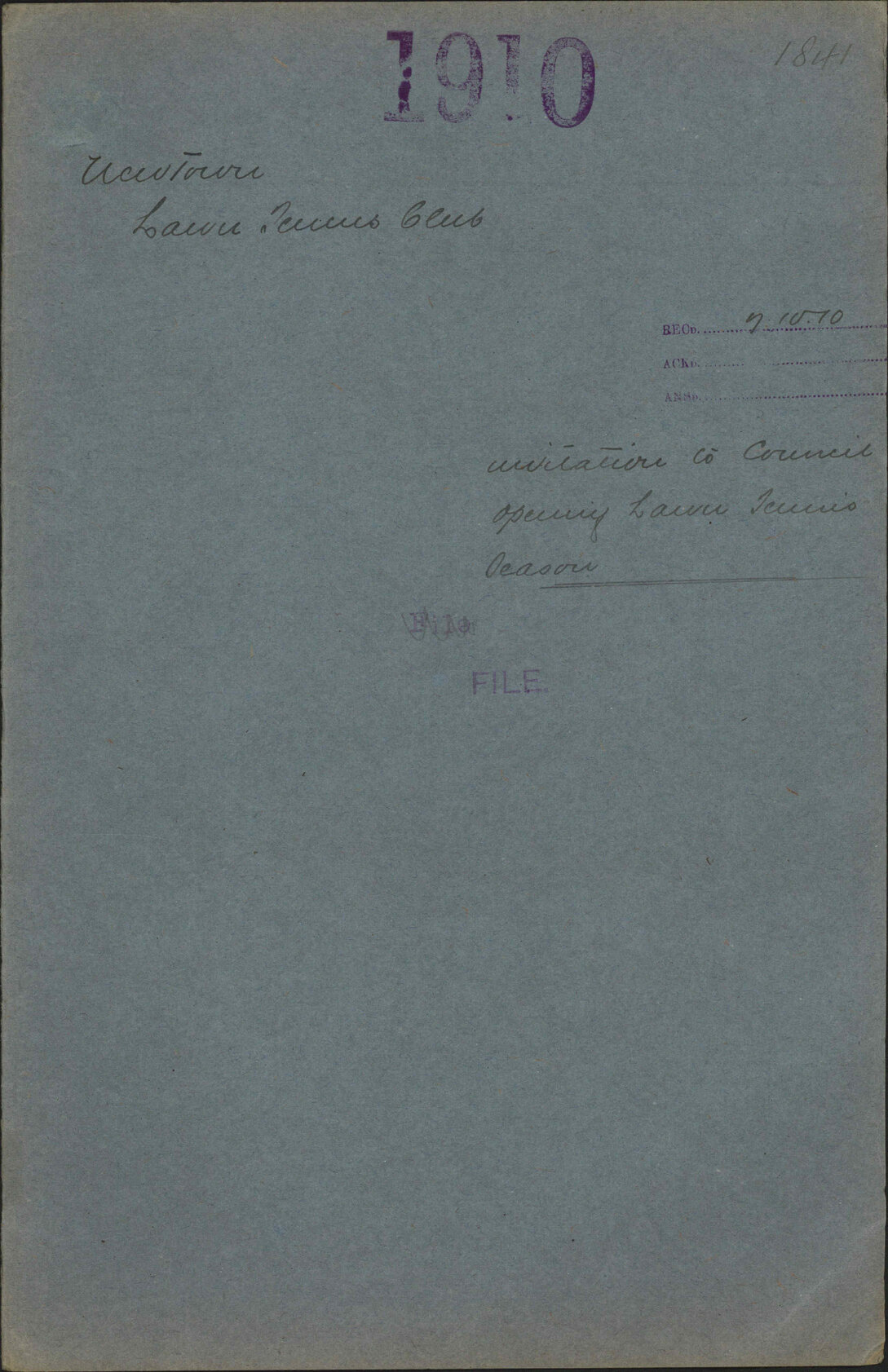 Invitation to Council, opening lawn tennis season - Newtown Lawn Tennis Club